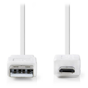 Kabel NEDIS USB 2.0/ konektor USB-A - konektor mikro-B/ ploščat/ bel/ 1 m