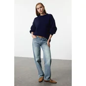 Trendyol Navy Blue Wide Pattern Ribbed Crew Neck Knitwear Sweater
