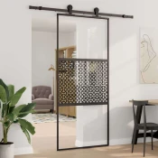 vidaXL Drsna vrata Črna 90 x 205 cm Kaljeno steklo in aluminij