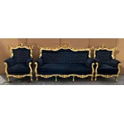 Casa Padrino luxury baroque living room set black/gold - 1 Baroque Sofa & 2 Baroque Armchairs - Baroque furniture - Living room furniture in baroque style