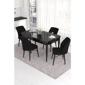 Hanah Home trpezarijski set Eva, sto na razvlacenje i 4 stolice, ploca u dekoru crnog mermera, crna tkanina Babyface