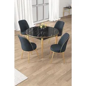 Hanah Home trpezarijski set Osle, sto i 4 stolice, ploca u dekoru crnog mermera, zlatne noge, antracit tkanina Babyface