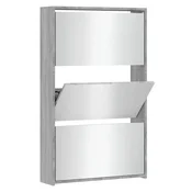 Vidaxl Omarica za čevlje z ogledalom 3-nadstropna siva 63x17x102,5 cm