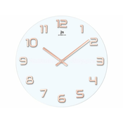 LOWELL stenska ura 38 cm, 14897BR, okrogla, bela - rose gold, steklo, kovina
