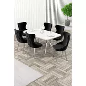 HANAH HOME Rasklopivi trpezarijski sto i stolice (7 delova) Esla White Marble Chrome Black