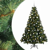 Vidaxl Umjetno božično drevo z okrasnimi kroglami 180 cm 300 LED