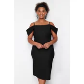 Trendyol Curve Black Plain Bodycone Midi Woven Plus Size Dress