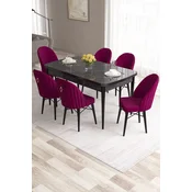 Hanah Home Set Trpezarijski sto i 6 stolica Roz, Bordo-crni
