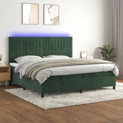 vidaXL Box spring postelja z vzmetnico LED tem. zelena 200x200cm žamet