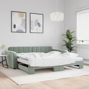 Greatstore Izvlečna dnevna postelja z vzmetnico sv. siva 100x200 cm blago