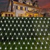 Nikcorp LED svetlobna mreža za vrt 3x2 m 192 diod topla bela IP44 8 načinov povezljiva do 4 kompletov prozoren kabel zunanja dekoracija