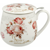 Duo Skodelica+pokrov+cedilo Vrtnica, 430 ml porcelan, darilna embalaža, 4968