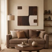 WallXpert slika na platnu Huhu3204, apstraktni oblici u tamnobraon i krem boji, 50 x 50 cm