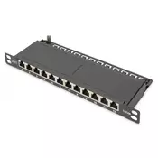 CAT 6A Patch Panel, shielded,12-Port 1/2U, 10 rack mount, black RAL 9005