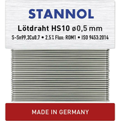 Stannol Stannol Radiolot-Wickel HS10 TC Sn99Cu1 zlitina z 2\,5% pretoka 0\,5 mm premera na navijalni kartici 10g Stannol HS10 spajkalna žica\, neosvinčena neosvinčeni Sn99\,3Cu0\,7 ROM1 10 g 0.5 mm, (20428478)