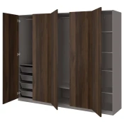 PAX / STORKLINTA Kombinacija garderobera, tamnosiva/tamnosmeda im. bajcovane hrastovine, 250x60x201 cm