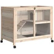 PAWHUT Lesena dvonadstropna kunčja kletka s hišico za zajce in morske prašičke, kletka za zajce s rampo in izvlečnim pladnjem, 91.5x53.3x73cm, barva lesa