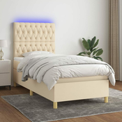 Greatstore Box spring postelja z vzmetnico LED krem 100x200 cm blago