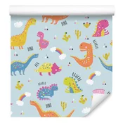Fototapeta Barviti dinozavri, kaktusi, mavrice za dnevno sobo in spalnico 50x1000 cm