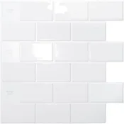 Nikcorp Samolepilne 3D stenske ploščice PVC vinil, bele 30x30 cm, komplet 20 kosov, peel & stick, vodoodporne za kuhinjo, kopalnico, pralnico, predsobo, avtodome, pisarne