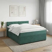 vidaXL Postelja boxspring z vzmetnico Temno zelena 140 x 190 cm Žamet