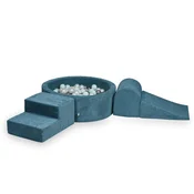 shumee Penasto igrišče z bazenom 90x30 Corduroy Blue 200 žogic: biserna, srebrna, svetlo mint