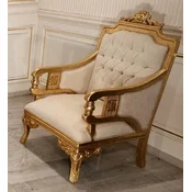 Casa Padrino luxury baroque living room armchair cream/gold - Handmade baroque style armchair - Luxury living room furniture in baroque style - Baroque furniture - Noble & Magnificent