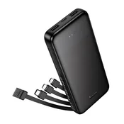 HOCO J163 hitna power banka s 2 USB i 1 Type-C priključkom, 10.000 mAh, brzo punjenje + fiksni USB/Type-C/Lightning/microUSB kabel, CRNA J163_B