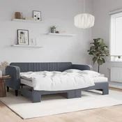 Izvlečna dnevna postelja z vzmetnico tem. siva 90x200 cm žamet
