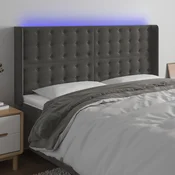 Vidaxl LED posteljno vzglavje temno sivo 183x16x118/128 cm žamet