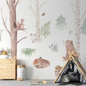 shumee Foto tapeta - Subtilna ilustracija z gozdnimi živalmi