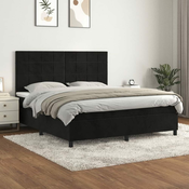 Greatstore Box spring postelja z vzmetnico črna 180x200 cm žamet