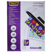 Laminacijska folija, 80 mikronov, A4, sijajna, vezava, 100 kosov, FELLOWES, 100 kosov