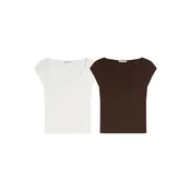 Bershka Majica  čokolada / bela