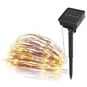 LED nano veriga s sončnim kolektorjem, bakrena, 12 m, zunanja in notr., topla bela, časov.