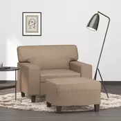 Fotelja s tabureom boja cappuccina 60 cm od umjetne kože