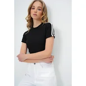 Trend Alacati Stili Ženska bluza kratkih rukava Alc-X13730, Okrugli izrez, Crna