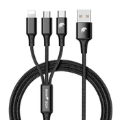RhinoTech 3v1 kabel USB-A Micro   Lightning   Type-C 1,2 m črn