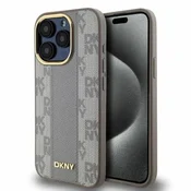 slomart Etui DKNY Leather Checkered Mono Pattern MagSafe za iPhone 15 Pro - bež