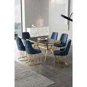 Hanah Home trpezarijski set Epal, sto i 6 stolica, ploca u dekoru Sonata, zlatne noge, antracit tkanina Babyface