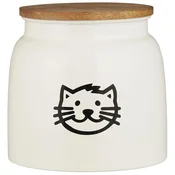 Bijela metalna posuda za hranu za macke s drvenim poklopcem CAT FOOD