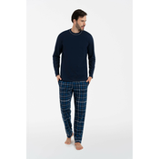 Mens pyjamas Ruben, long sleeves, long pants - navy blue/print