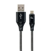 GEMBIRD CC-USB2B-AMmBM-2M-BW Premium bombažno pleten microUSB polnilni in podatkovni kabel 2m črno/bel, (5000263430)