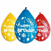 Gemar Lateks baloni Happy Birthday mix barv - za polnjenje zraka - 5 kos