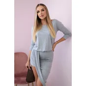 Asymmetrical dress, 3/4 sleeve gray