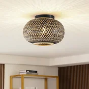 Stropna svetilka Lindby Nerys, črna, bambus, O 38 cm - Dnevna soba/jedilnica - Podeželska hiša/Rustikalna - črna, temni les
