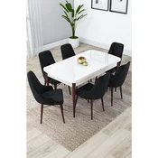 Hanah Home trpezarijski set Lia, sto na razvlacenje i 6 stolica, bela ploca, noge boje oraha, crna tkanina Babyface