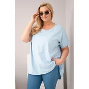 Bluza Kesi Plus Size s kratkimi rokavi modre barve
