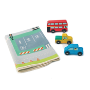 Drveni gradski automobili Town Playmat Tender Leaf Toys na platnenoj karti i s dodacima
