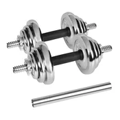 Nastavljivi kromirani liti ročaji v kovčku z utežnimi palicami, set 20 kg REBEL ACTIVE